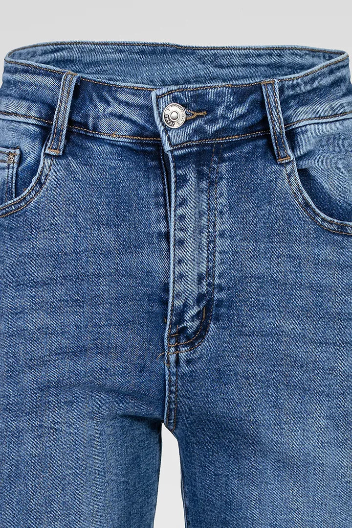 Дамски сини дънки тип чарлстон с декоративен кант – Blue Flare Denim-дънки-6Sense