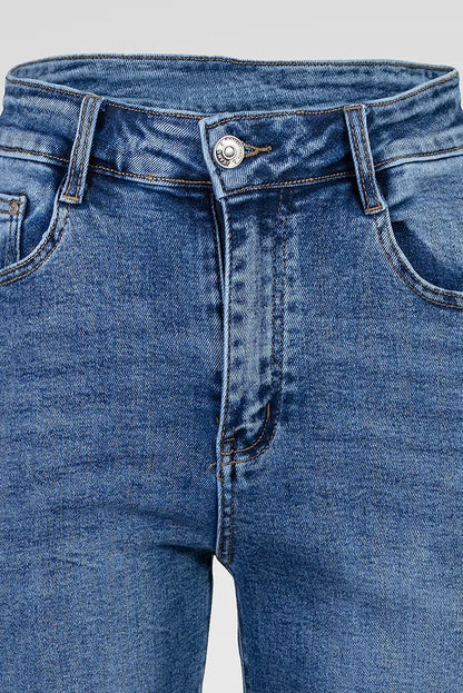 Дамски сини дънки тип чарлстон с декоративен кант – Blue Flare Denim-дънки-6Sense