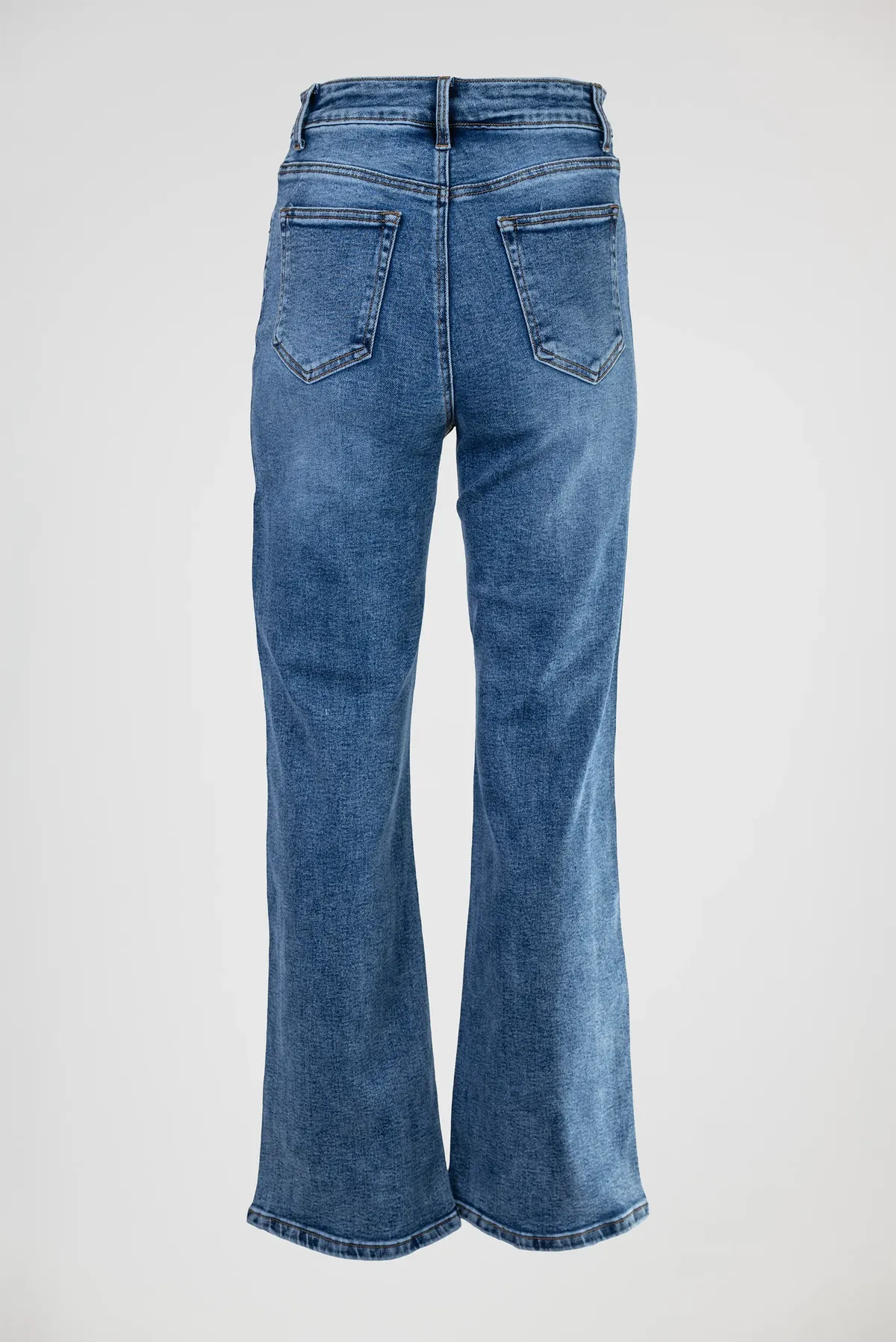 Дамски сини дънки тип чарлстон с декоративен кант – Blue Flare Denim-дънки-6Sense