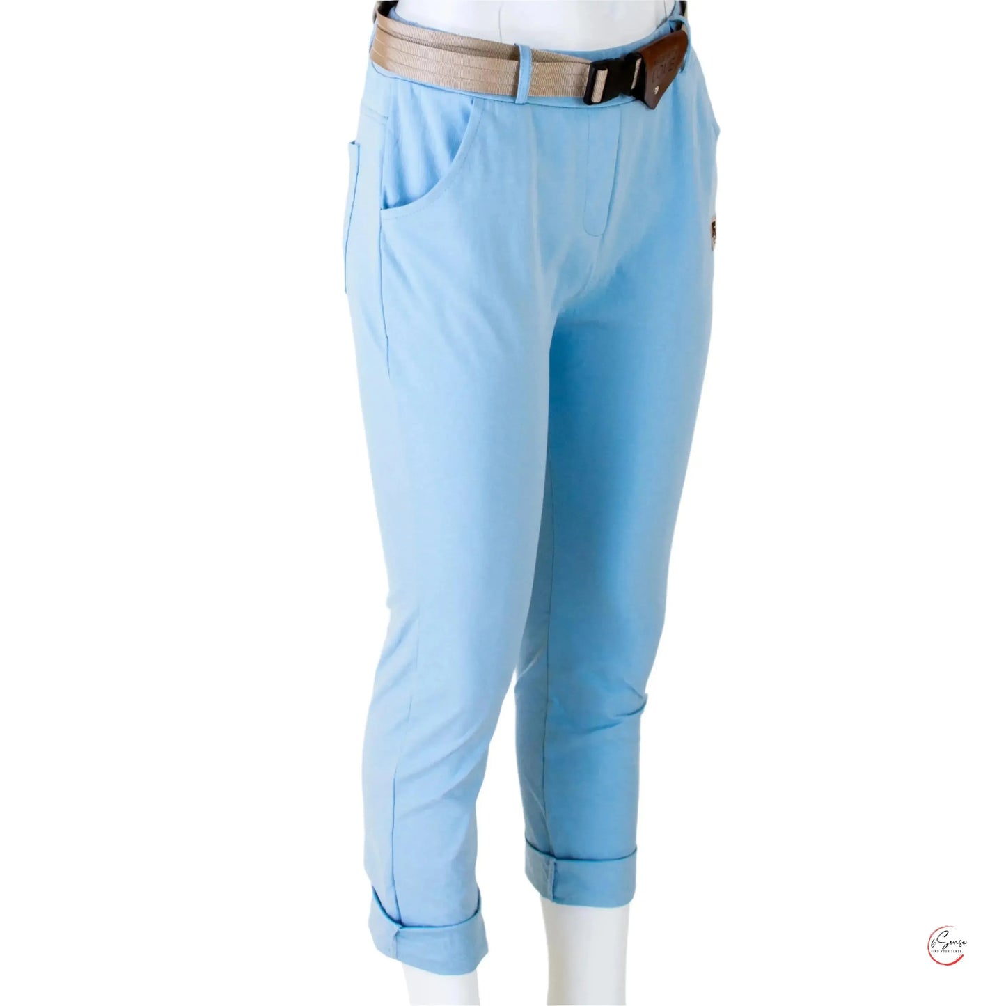 Светлосини дамски панталони с колан Made with Love – Летен шик с доза нежност 💙