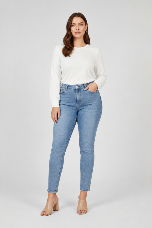 Дамски светлосини еластични дънки Plus size - Skyline Blue