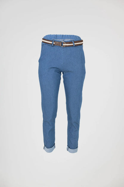 Дамски светлосини еластични дънкови панталони - Light Denim Comfort-панталони-6Sense