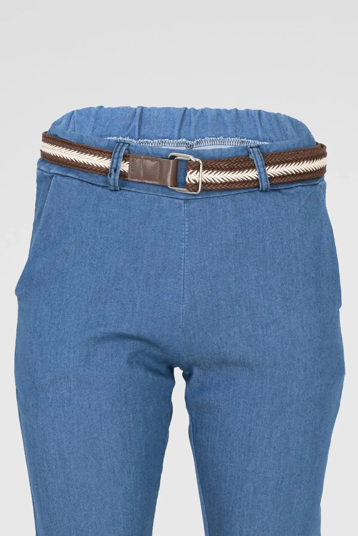 Дамски светлосини еластични дънкови панталони - Light Denim Comfort-панталони-6Sense