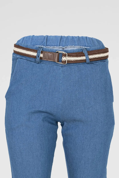 Дамски светлосини еластични дънкови панталони - Light Denim Comfort-панталони-6Sense