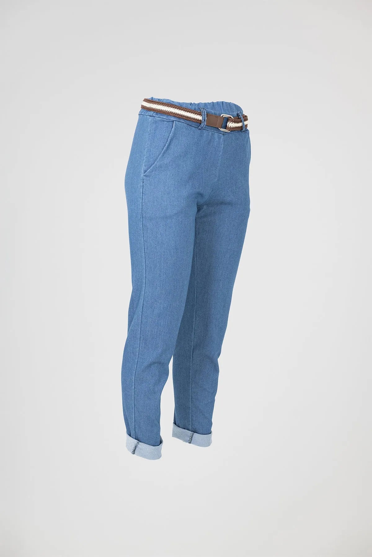 Дамски светлосини еластични дънкови панталони - Light Denim Comfort-панталони-6Sense