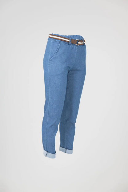 Дамски светлосини еластични дънкови панталони - Light Denim Comfort-панталони-6Sense