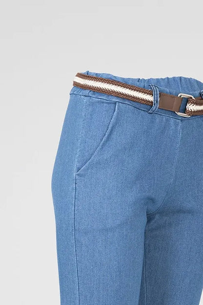 Дамски светлосини еластични дънкови панталони - Light Denim Comfort-панталони-6Sense