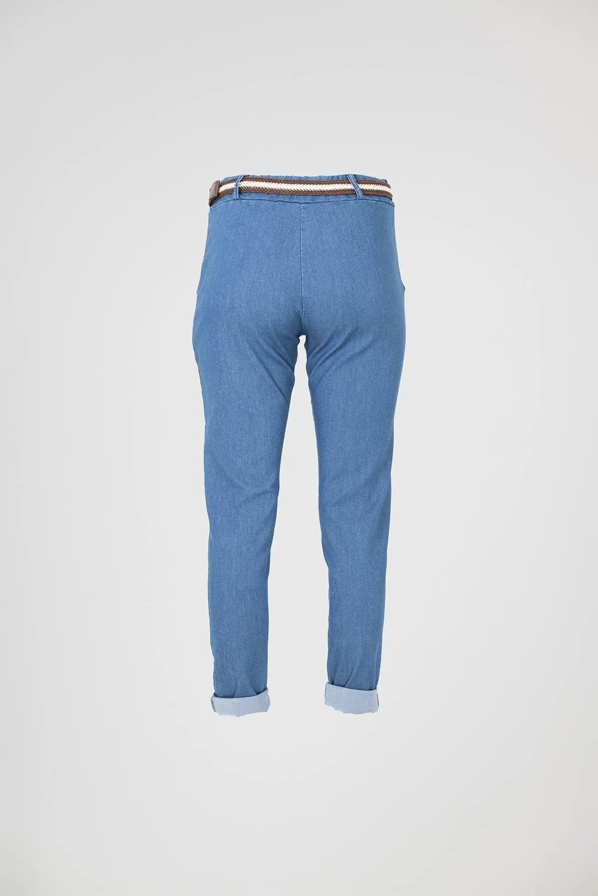 Дамски светлосини еластични дънкови панталони - Light Denim Comfort-панталони-6Sense
