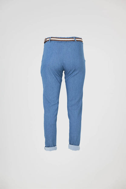 Дамски светлосини еластични дънкови панталони - Light Denim Comfort-панталони-6Sense