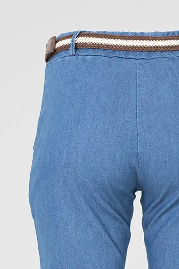 Дамски светлосини еластични дънкови панталони - Light Denim Comfort-панталони-6Sense