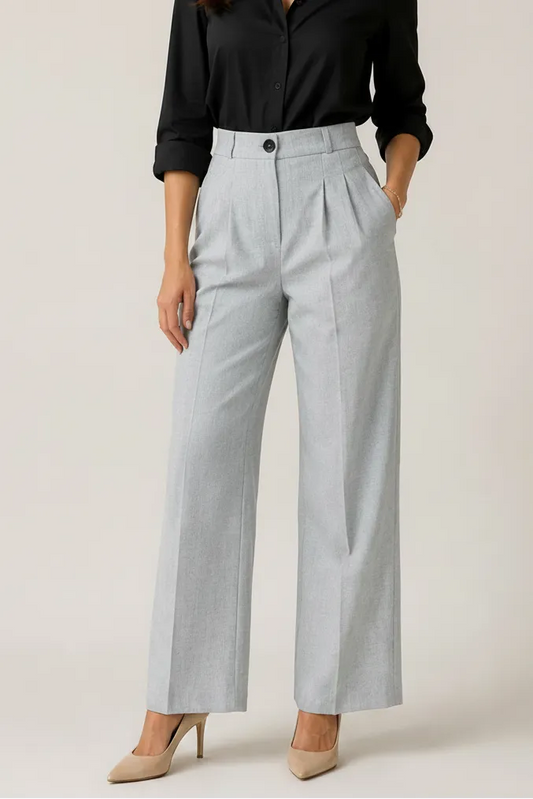 Дамски светлосив чино панталон с висока талия – Soft Grey Chino-панталони-6Sense