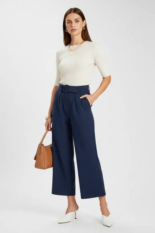 Дамски тъмносин палацо панталон – Navy Orbit-панталони-6Sense