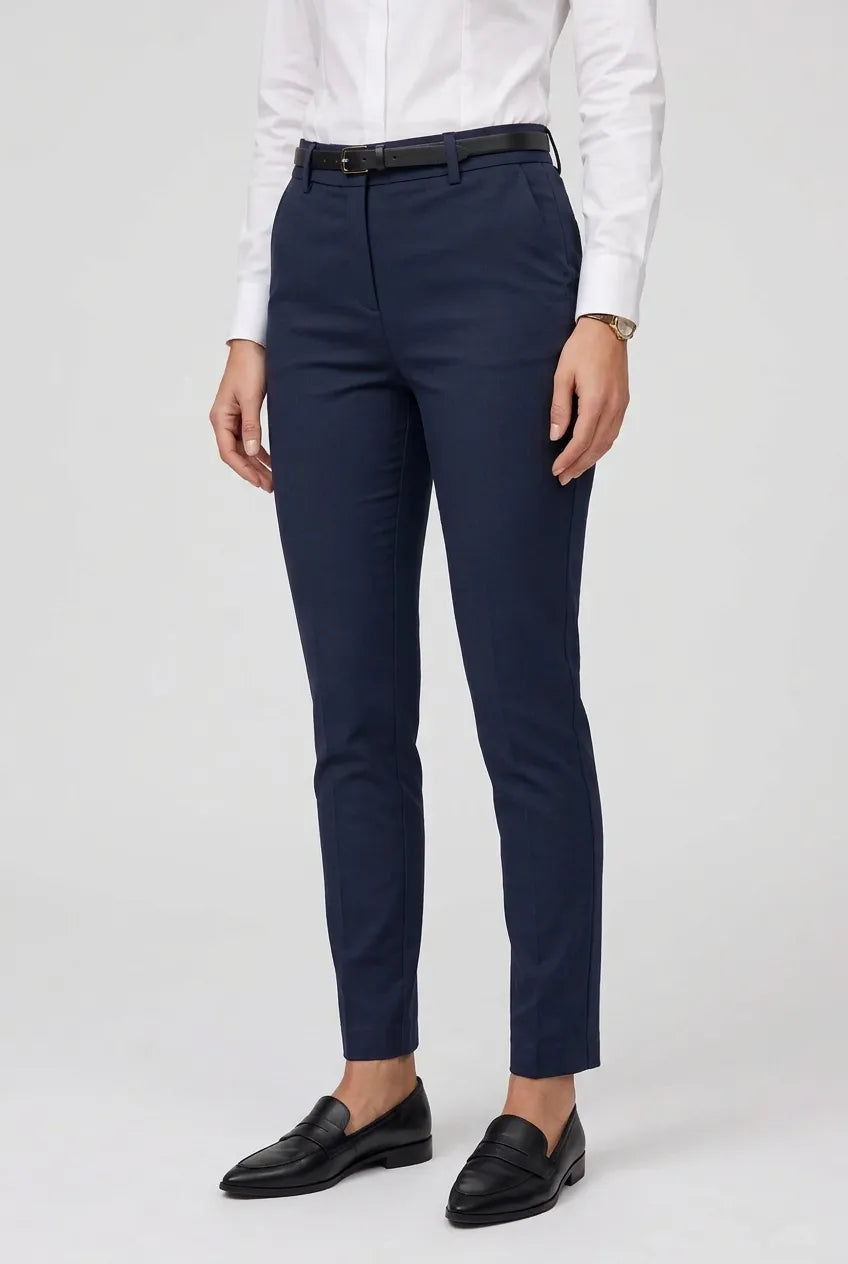 Дамски тъмносин панталон с права кройка и висока талия – Navy Tailored Pants-панталони-6Sense