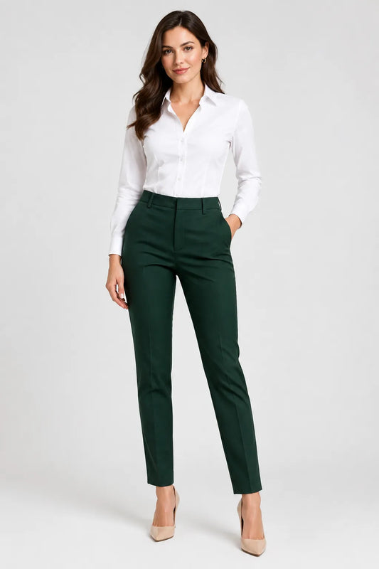 Дамски тъмнозелен панталон с висока талия – Forest Tailored Pants-панталони-6Sense