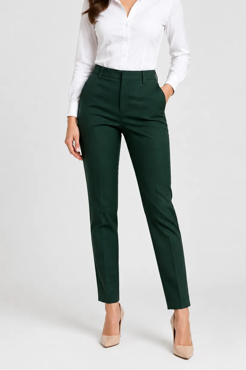 Дамски тъмнозелен панталон с висока талия – Forest Tailored Pants-панталони-6Sense