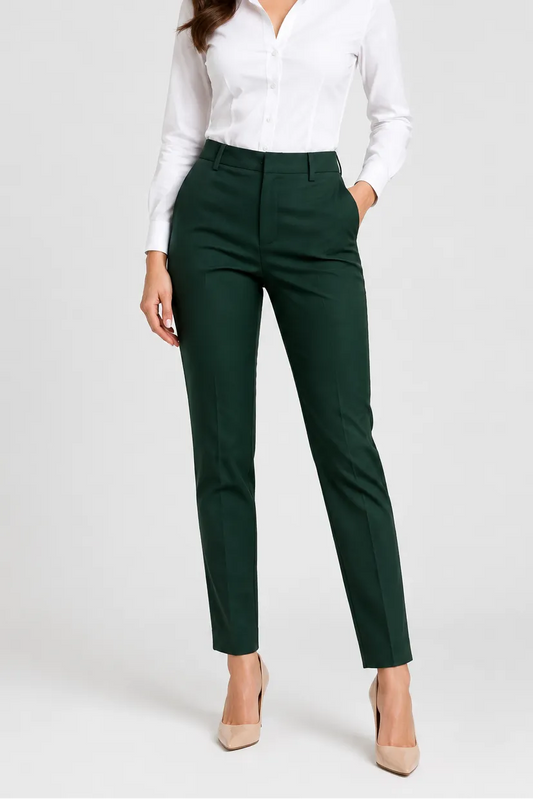 Дамски тъмнозелен панталон с висока талия – Forest Tailored Pants-панталони-6Sense