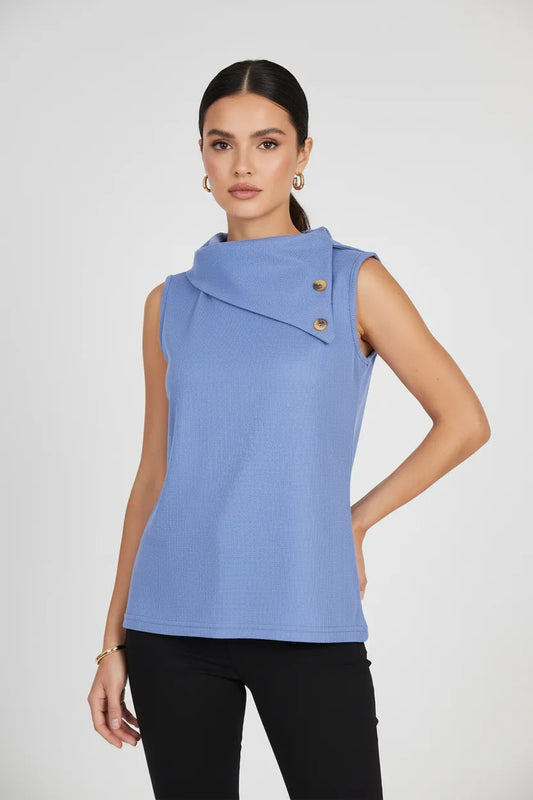 Дамски топ без ръкави с асиметрична яка - Soft Edge-блузи-6Sense