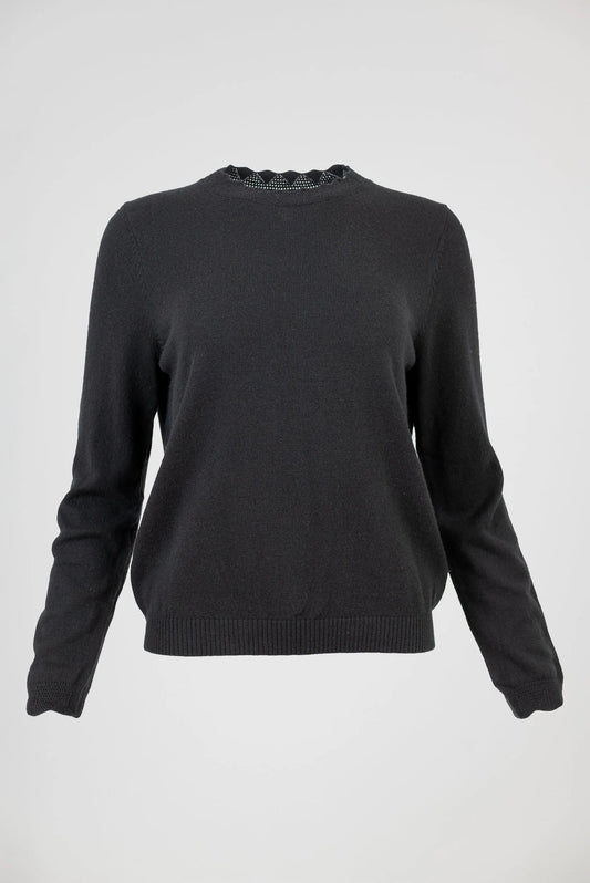 Дамски вълнен пуловер с ажурни детайли – Wool Edge-пуловери-6Sense