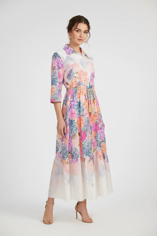 Дълга риза-рокля с флорален принт и колан Harmony