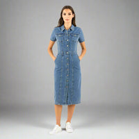 Дънкова рокля Denim Grace с копчета | 6sense.bg 💙