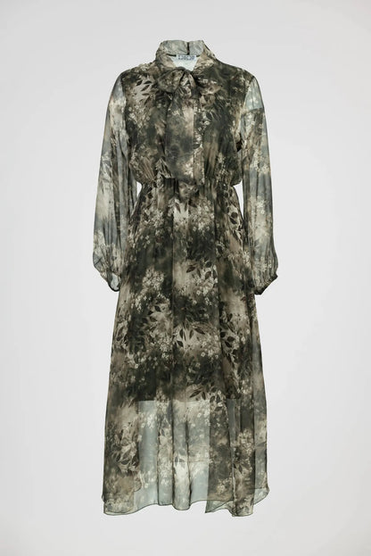 Ефирна рокля с флорален принт и панделка – Forest Whisper-рокли-6Sense