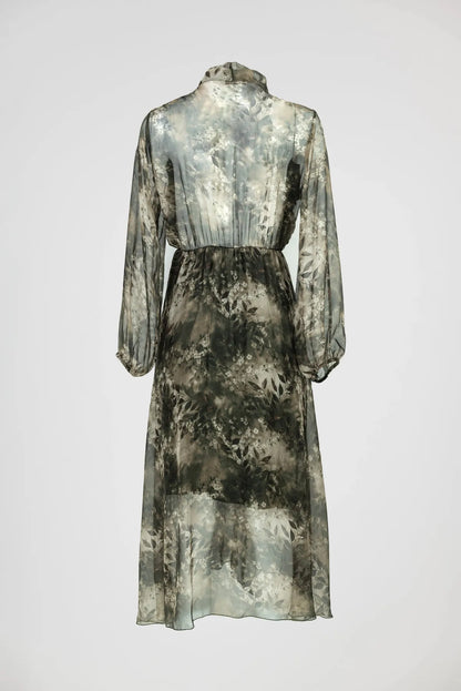 Ефирна рокля с флорален принт и панделка – Forest Whisper-рокли-6Sense