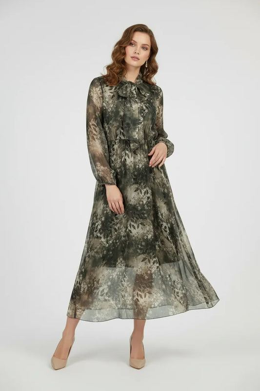 Ефирна рокля с флорален принт и панделка – Forest Whisper-рокли-6Sense