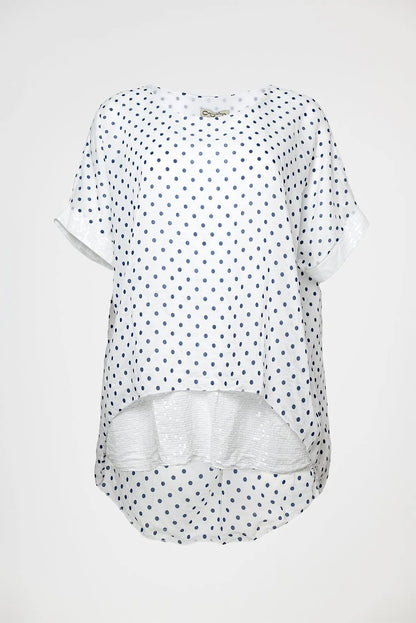 Ефирна туника на сини точки с подплата - Dot Breeze-блузи-6Sense