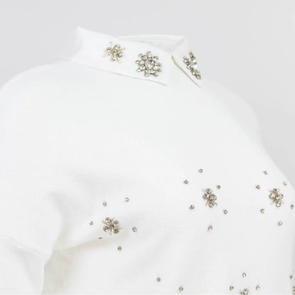 Елегантен бял пуловер с декорирана яка - Amber Frame-пуловери-6Sense