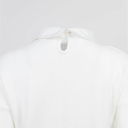Елегантен бял пуловер с декорирана яка - Amber Frame-пуловери-6Sense