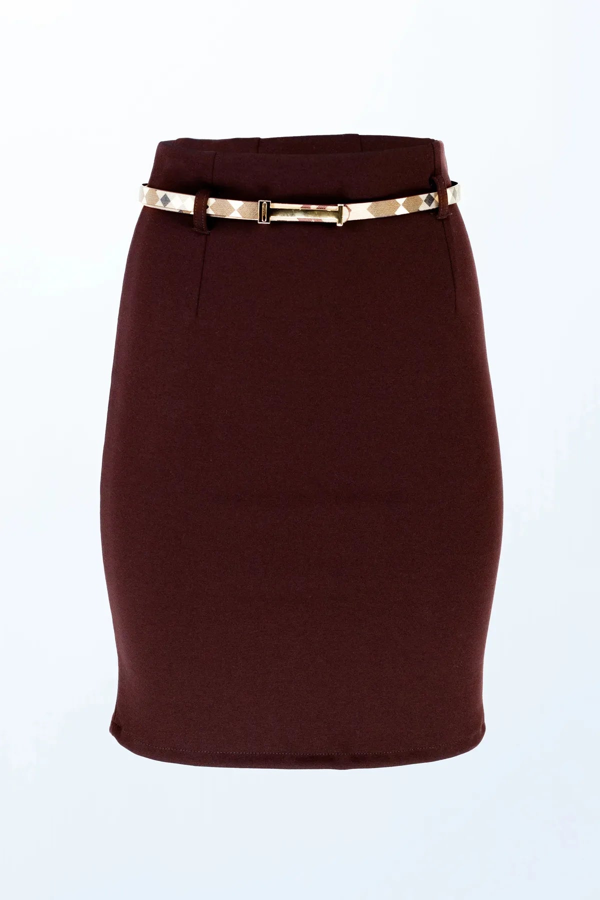 Елегантна пола тип молив Chic Cocoa с колан-Поли-6Sense