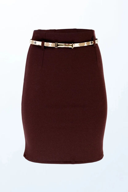 Елегантна пола тип молив Chic Cocoa с колан-Поли-6Sense