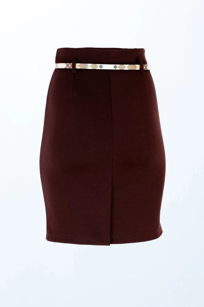 Елегантна пола тип молив Chic Cocoa с колан-Поли-6Sense