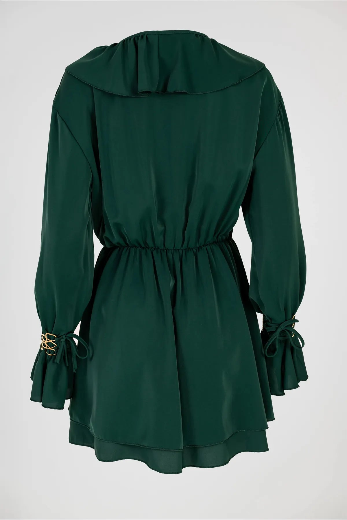 Eлегантна зелена рокля с жабо - Emerald Shine-рокли-6Sense