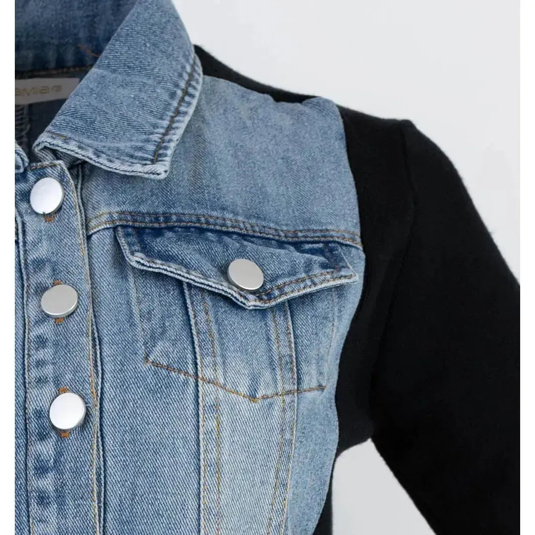 Есенна дънкова рокля с еластични панели | колекция есен-зима 6Sense