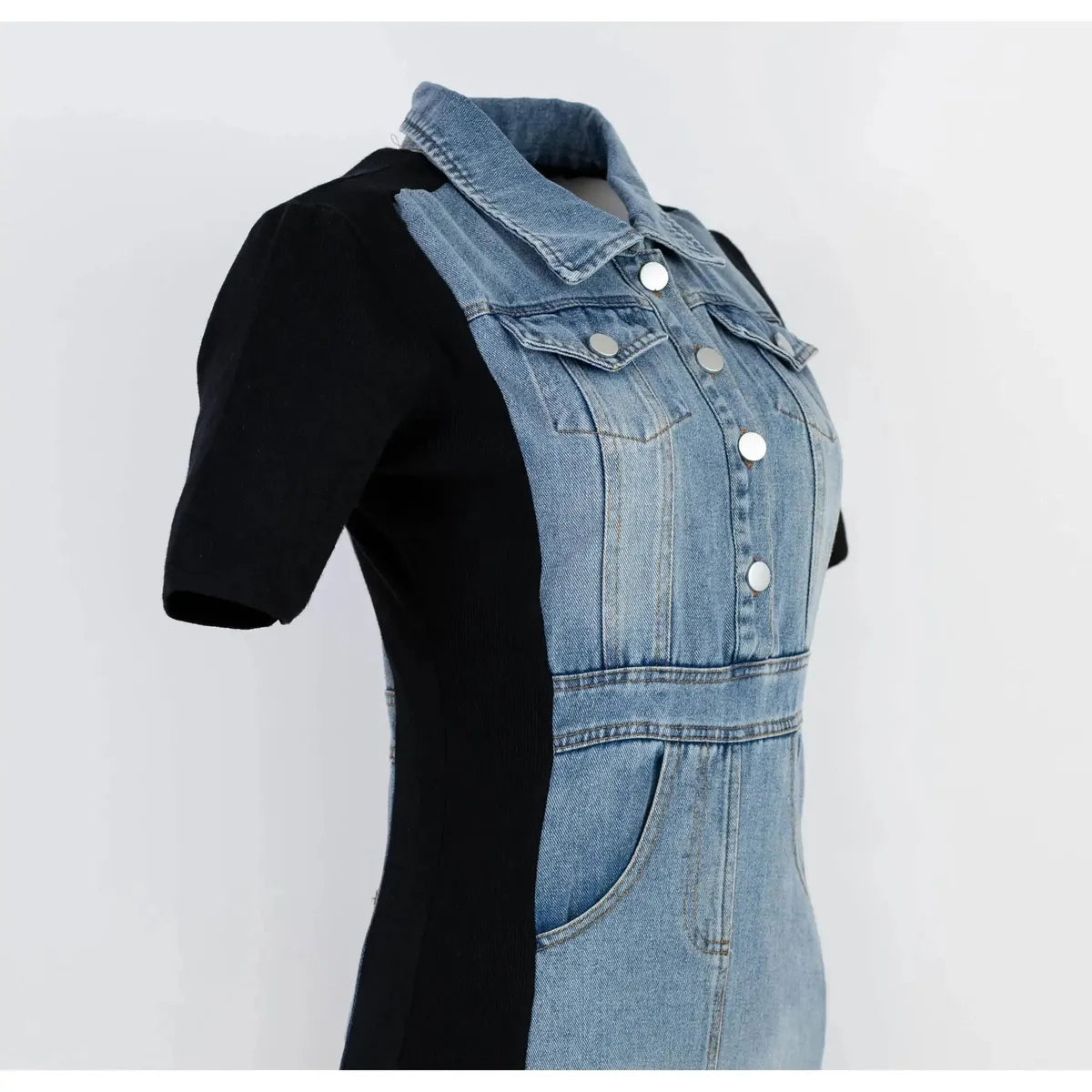 Есенна дънкова рокля с еластични панели | колекция есен-зима 6Sense