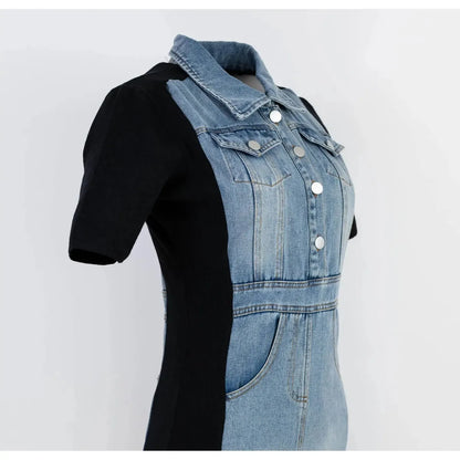 Есенна дънкова рокля с еластични панели | колекция есен-зима 6Sense