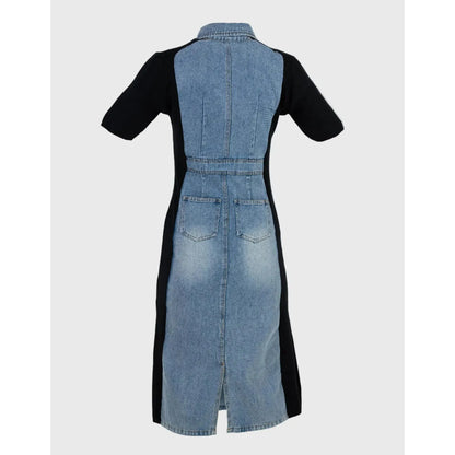 Есенна дънкова рокля с еластични панели | колекция есен-зима 6Sense