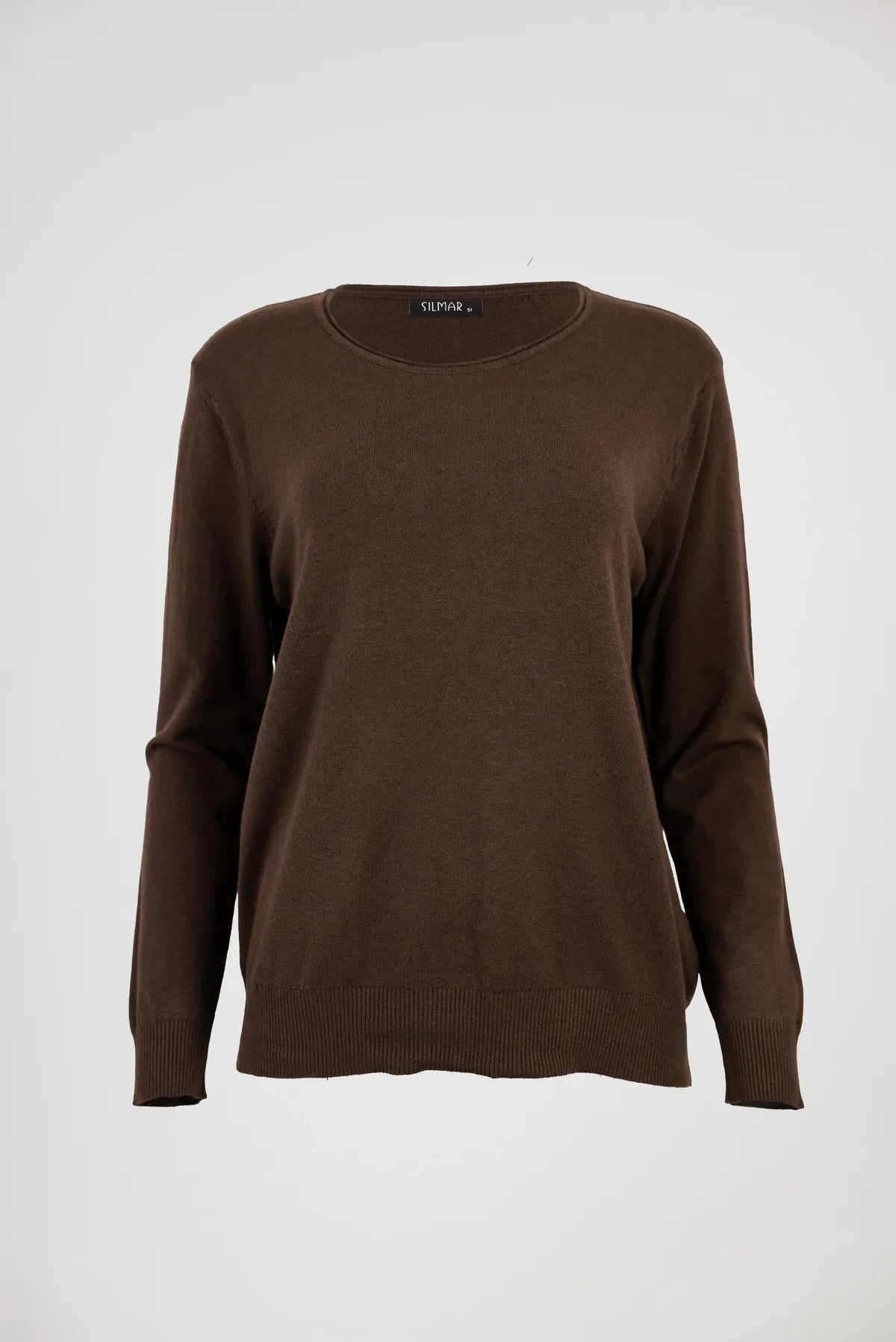Кафяв пуловер фино плетиво с обло деколте - Essential Soft-пуловери-6Sense