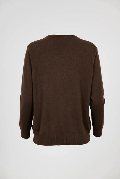 Кафяв пуловер фино плетиво с обло деколте - Essential Soft-пуловери-6Sense