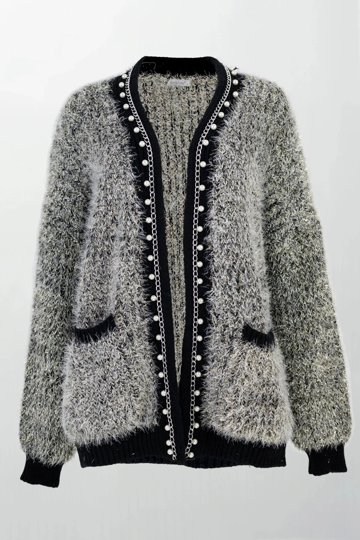 Кардиган Riviera Pearl – графитено-сив меланж с перлени детайли-жилетки-6Sense