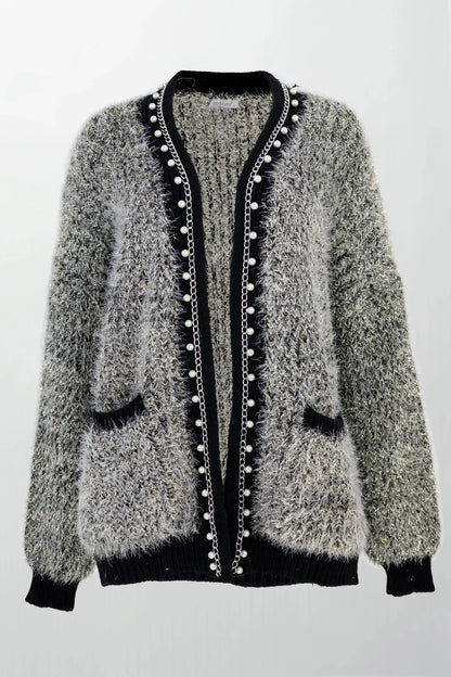Кардиган Riviera Pearl – графитено-сив меланж с перлени детайли-жилетки-6Sense