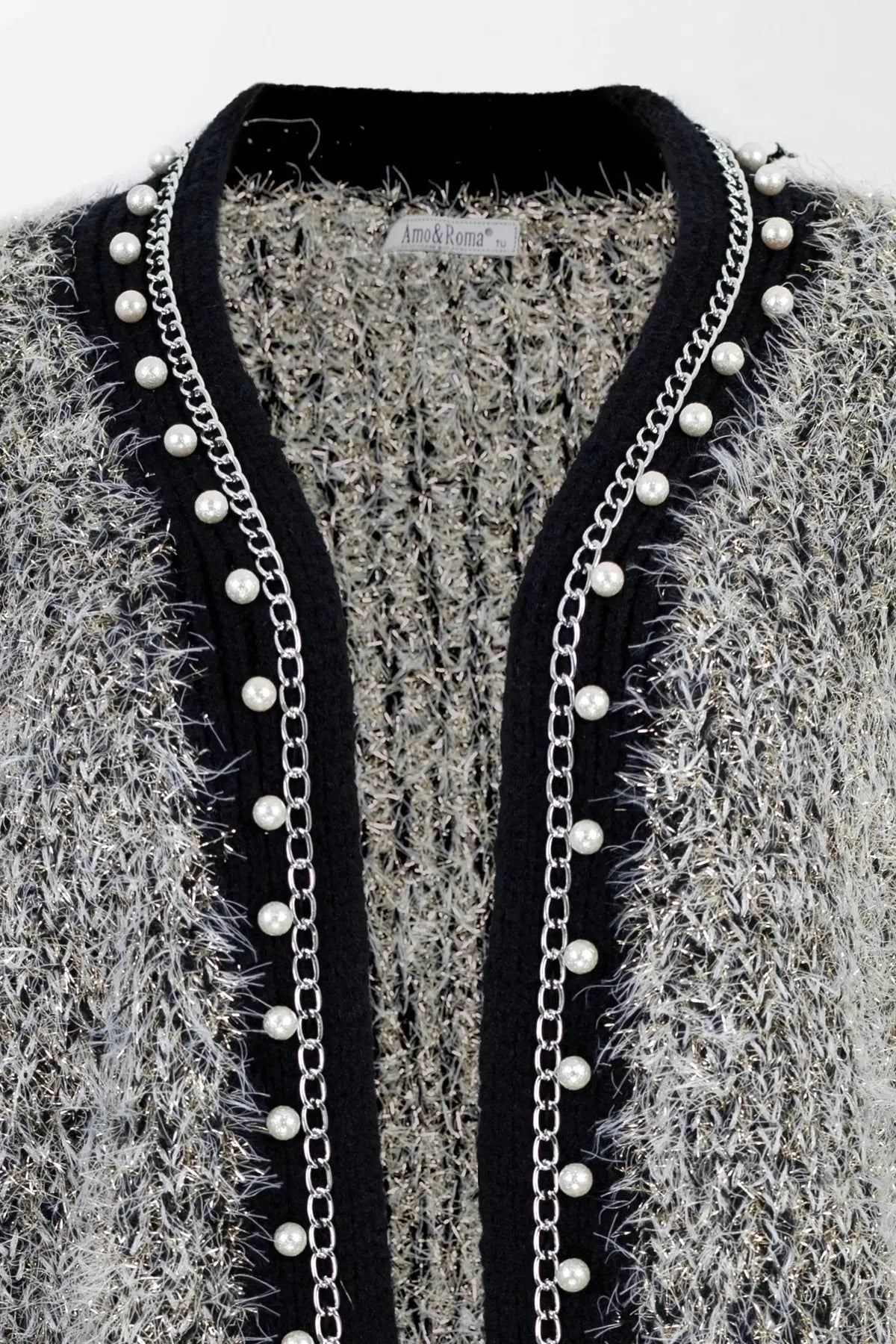 Кардиган Riviera Pearl – графитено-сив меланж с перлени детайли-жилетки-6Sense