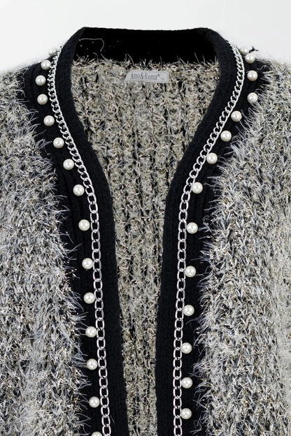 Кардиган Riviera Pearl – графитено-сив меланж с перлени детайли-жилетки-6Sense