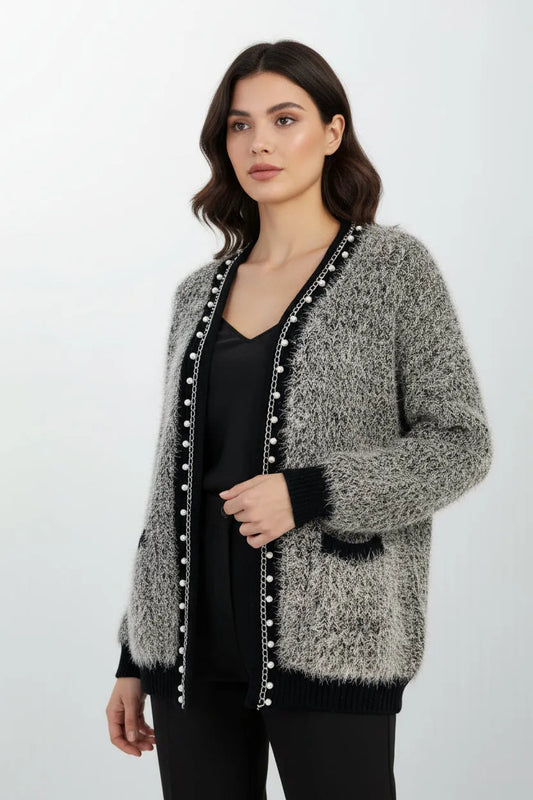 Кардиган Riviera Pearl – графитено-сив меланж с перлени детайли-жилетки-6Sense