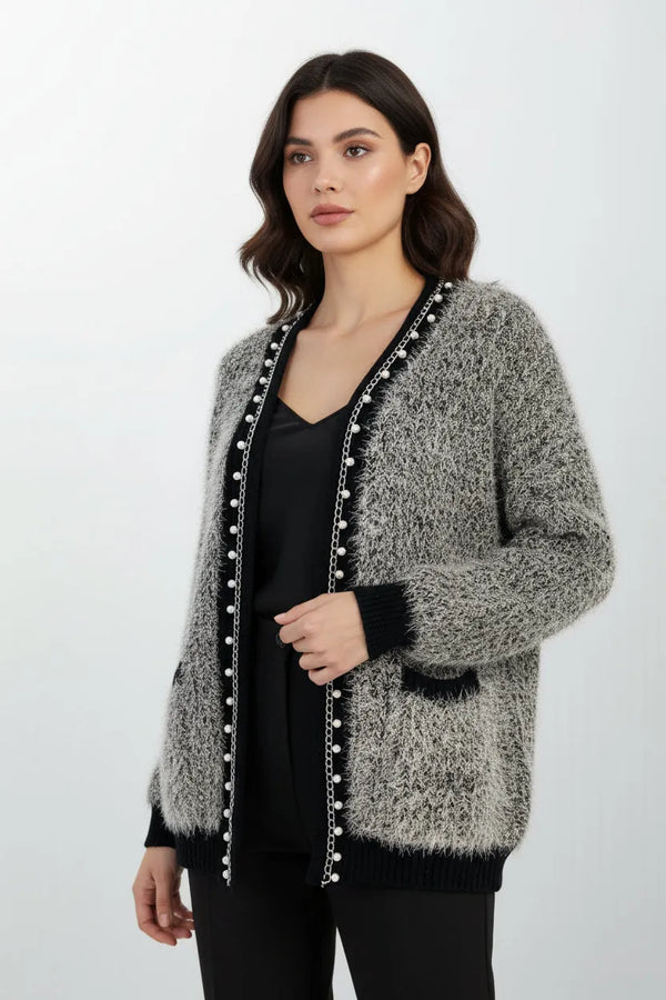 Кардиган Riviera Pearl – графитено-сив меланж с перлени детайли-жилетки-6Sense