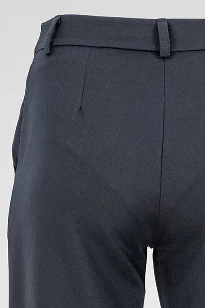 Chic black Sense straight-leg trousers with belt loops and decorative front seams for a flattering fit.