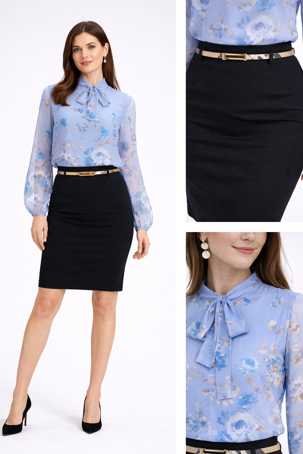 Офис визия - къса пола и ефирна блуза - Chérie Bleu