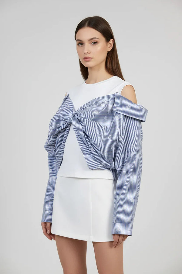 Къс топ с паднали рамене - Sky Stripe