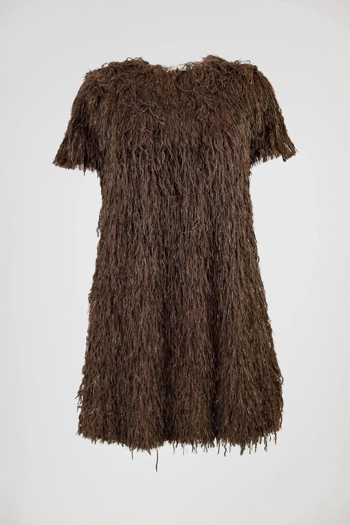 къса парти рокля с ресни в кафяво - Disco Cocoa-рокли-6Sense